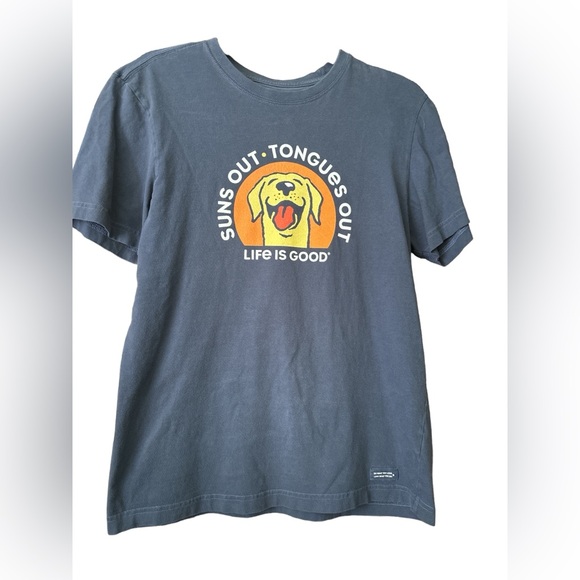 Life is Good Crusher Tee Suns Out Tongues Out Yellow Lab Laborador Dog Mom Shirt - Picture 2 of 7